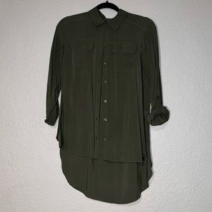 a.n.a. Small Olive Green Button Up Collared Long Roll Tab Sleeve Blouse